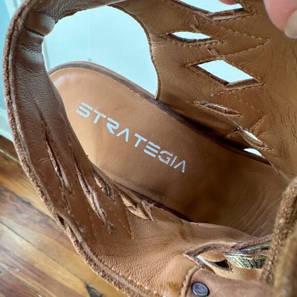 Strategia Vero Cuoio Italian Brown Leather Gladiator Block Heel Sandals Size 9.5 - Picture 8 of 8